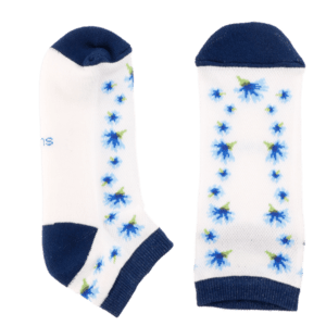 White socks with little light-blue cornflowers