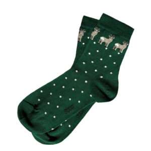 Dark green socks with deers and dots