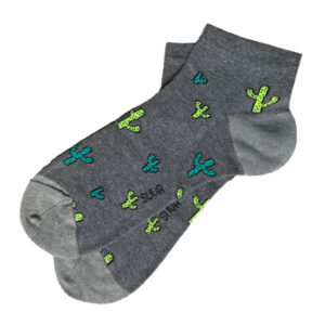 grey socks with green cactuses